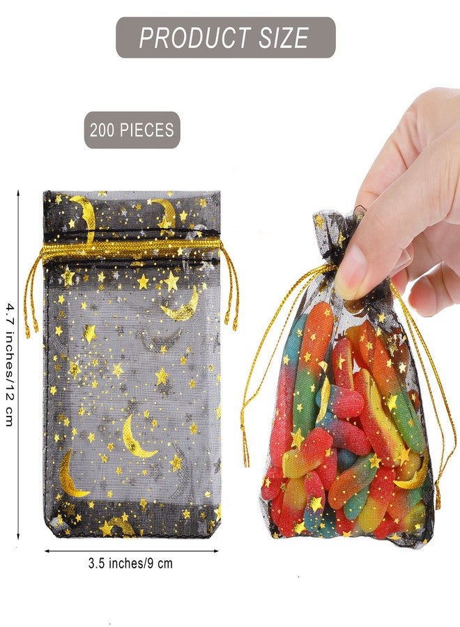 Mimind 200-Piece Organza Gift Bags with Moon Stars and Drawstrings - Perfect for Wedding, Birthday Parties (3.5 x 4.7 Inches, Black) - Image 2